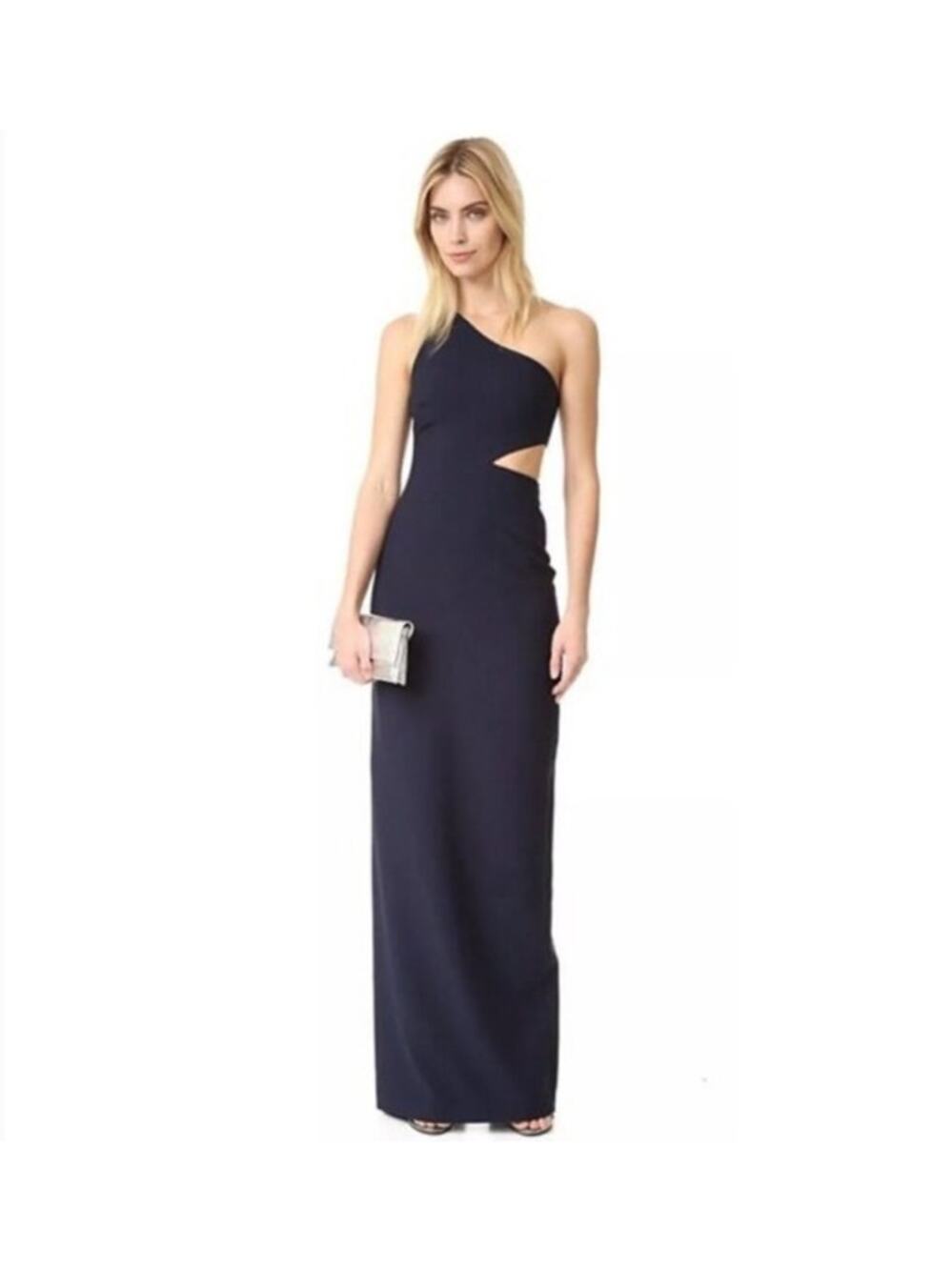 Cinq a Sept‎ Leonella One Shoulder Navy Maxi Dress Size 8 Formal Elegant